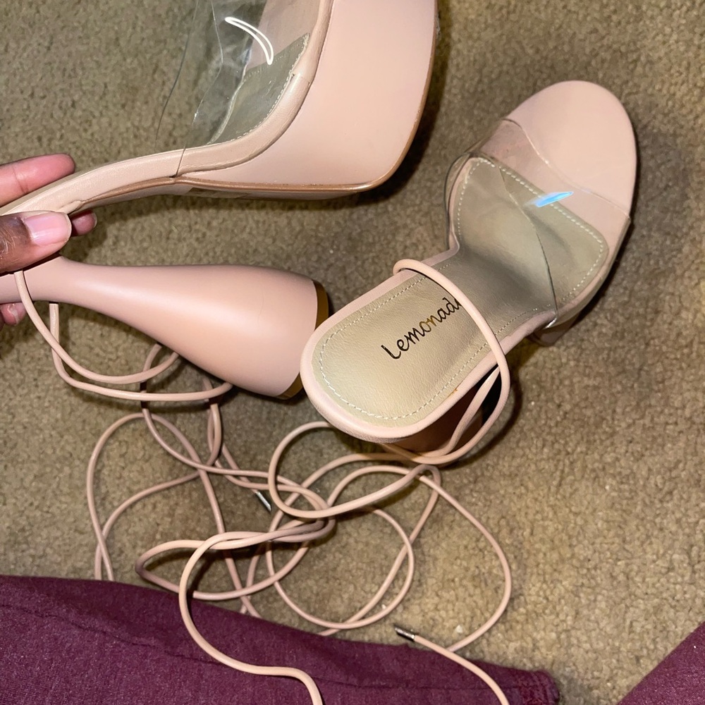 Lemonade Women's Nude Heels with Clear Strap